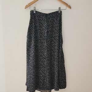 Beechers Brook Navy Ditsy Floral Button Up Midi Skirt Waist 24"